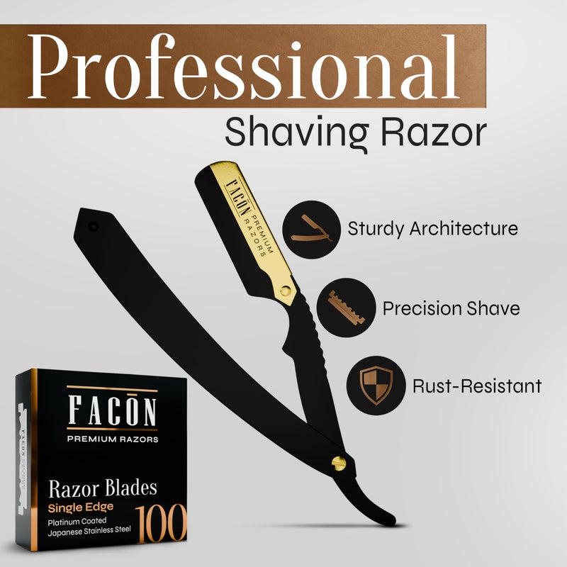 FACON FacÃ³n Straight Razors for Men - Professional Barber Straight Edge Razor Kit with 100 Blades, Classic Stainless Steel Barbero Shaver for a Smooth & Precise Shave, Premium Barber Razor for Men's Shaving - Image 2